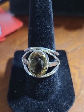 Sterling Silver Olive Green Oval Gemstone Ring